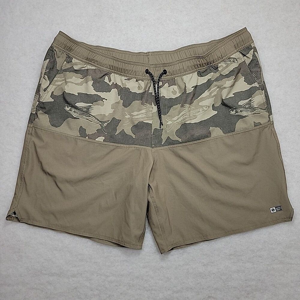 Salty Crew Shorts Doubletime Elastic Utility Volley Fish Camo Tan Mens Sz XXL 8"